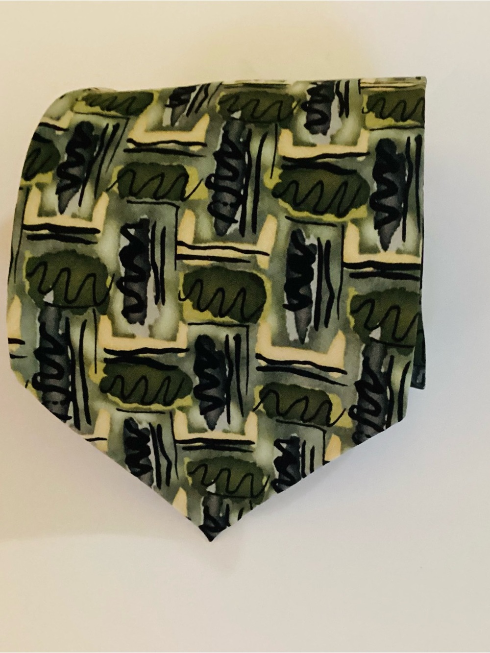 J. Garcia Green and Black Abstract Brushstroke Tie